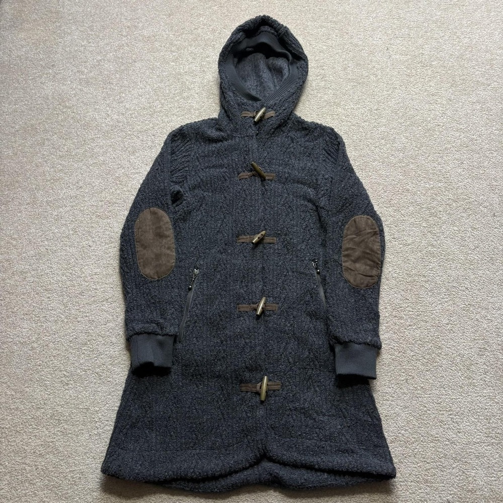 Bergans Of Norway Coat Womens Small Gray Wool Hooded Toggle Knit Parka‎ Sweater
